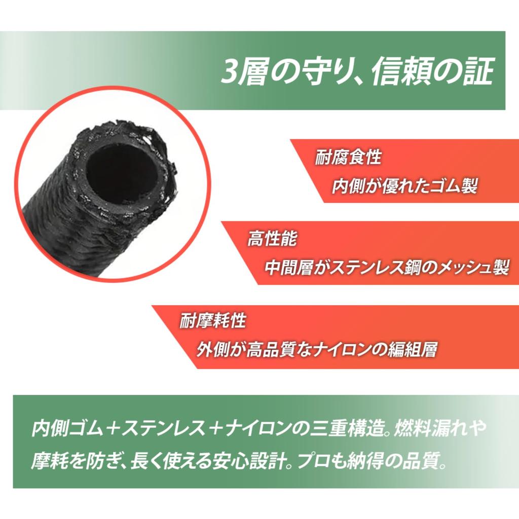 Гибкий и высокопроизводительный топливный шланг, CPE PTFE, термостойкий, прочная нейлоновая оплетка, 3-слойный, для бензина, PLEAVIT AN10 PTFE, 1 м