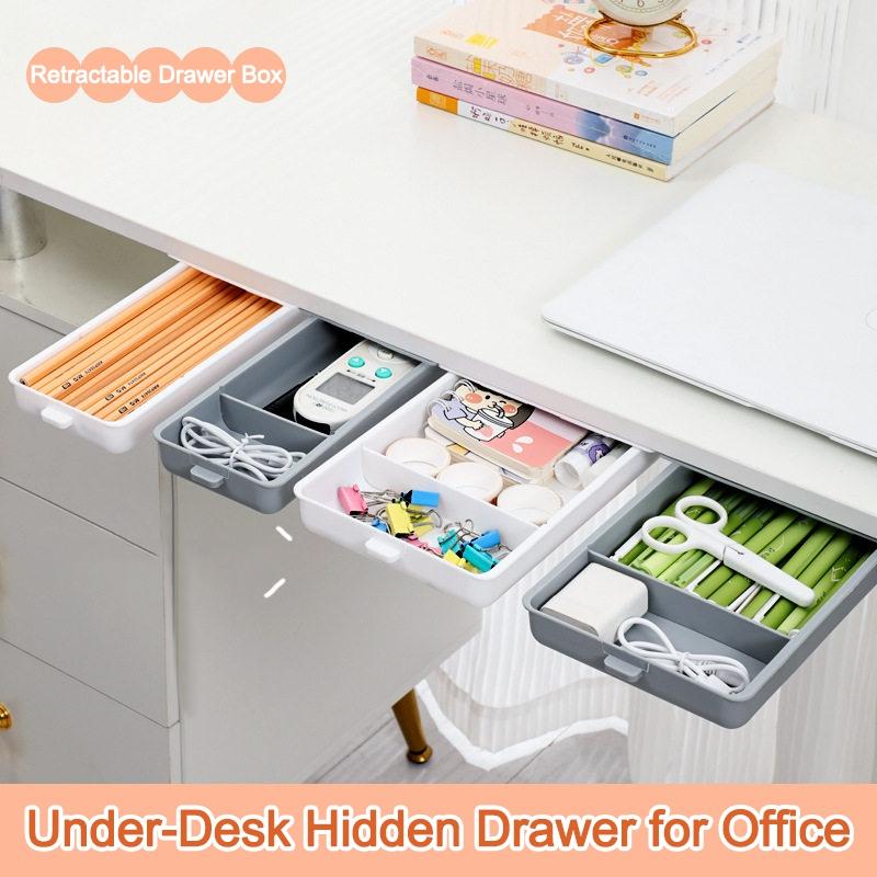 Hidden Table Storage Box Sundries Stationery Organizer Drawers Slide Out Tray Adhesive Under Desk Drawer Organizer
