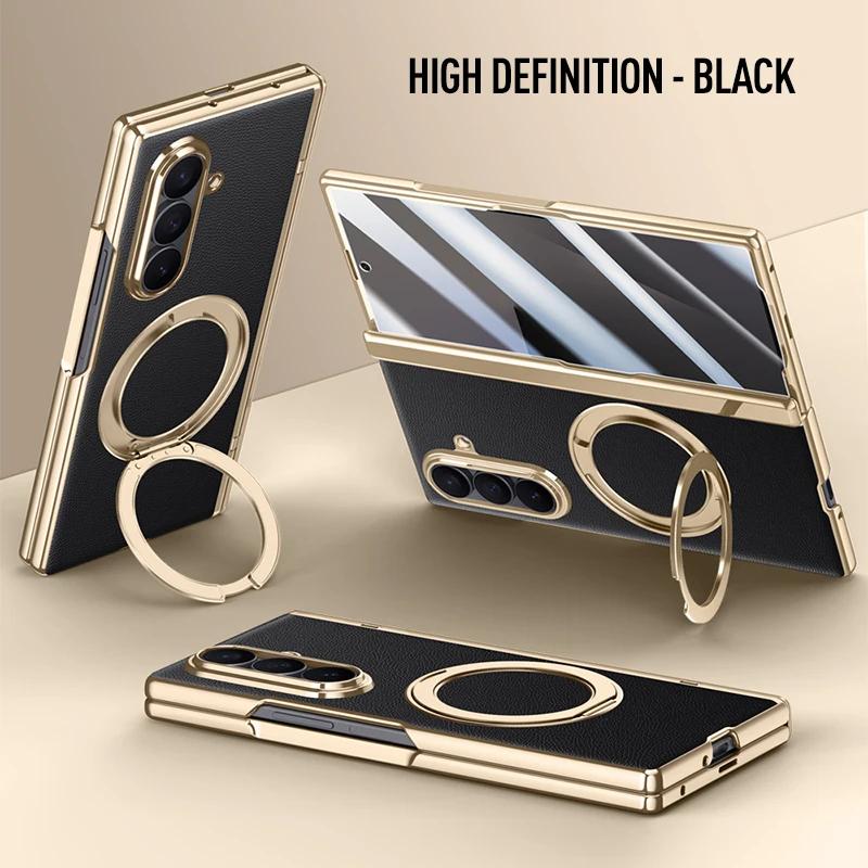 Для Samsung Galaxy Z Fold 7 Кожаный 360° Поворотный Держатель Магнитное Закаленное Стекло Передняя Пленка Противоударный Отпечатки Пальцев Чехол для Телефона