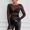 Women's Solid Color Mesh Short Section See-through Bottoming Thin Tops
