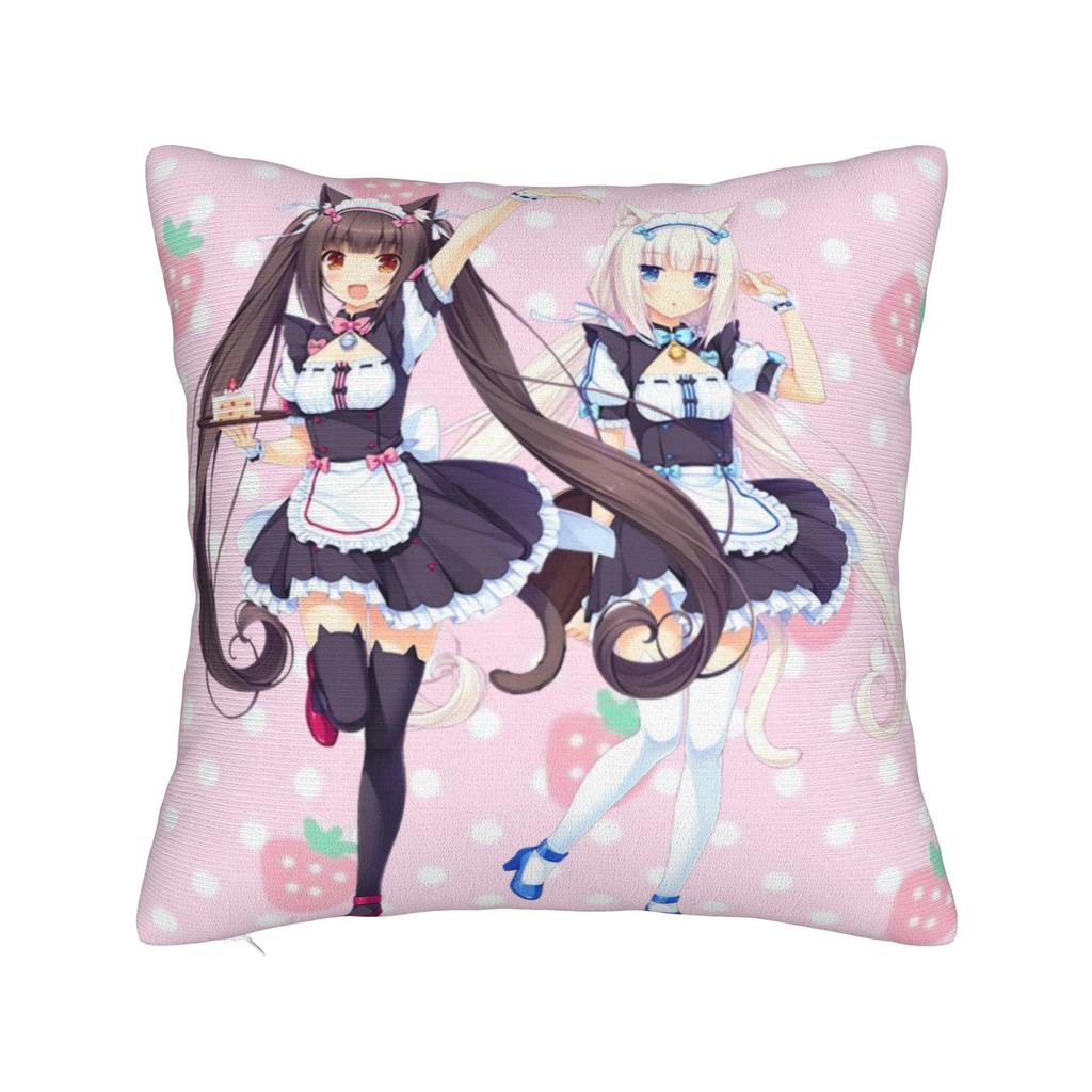 Pillow Case Super Kawaii Game Nekopara Chocola Vanilla Square  Pillow Cover For Living Room Bed Chair Fashion Pillowcases