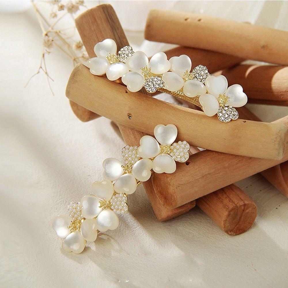 Barrettes Rhinestone Pearl Flower Women Hair Clip Headdress Korean Style Hairpin Girl Spring Clip