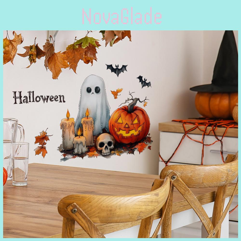Halloween Pumpkin Ghost Candle Wall Sticker Pvc Decor For Living Room And Bedroom