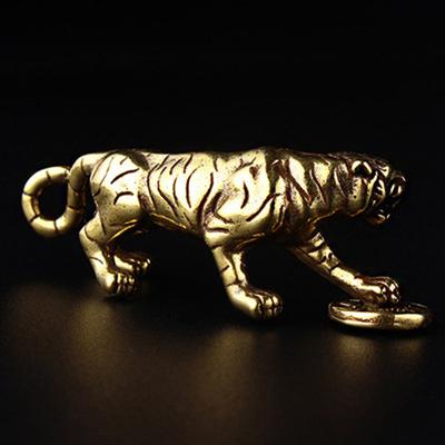 Антикварные медные фигурки Короля Тигра, аксессуары для домашнего декора, винтажные латунные животные, горные украшения, украшения для стола
