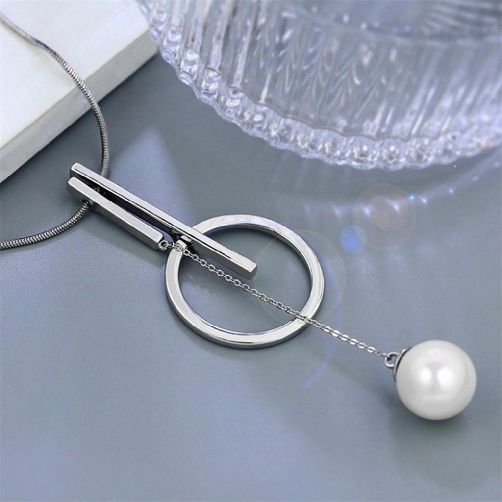 Women Fashion Circle Bar Pendant Sweater Chain Necklace Jewelry