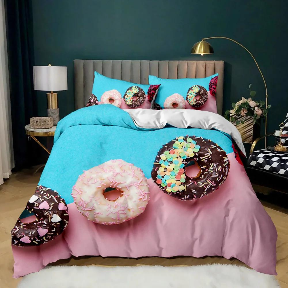 Doughnut Duvet Cover Colorful Tie Dye Qulit Cover For Kids Gift Girly Cute Sweet Multicolor Dessert Food Polyester Bedding Set