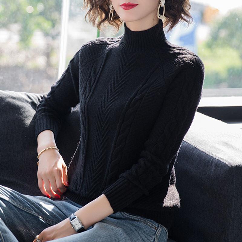 Свитер с полувысоким воротом для женщин Осень и Зима Корейская версия Свободный пуловер Толстый вязаный свитер