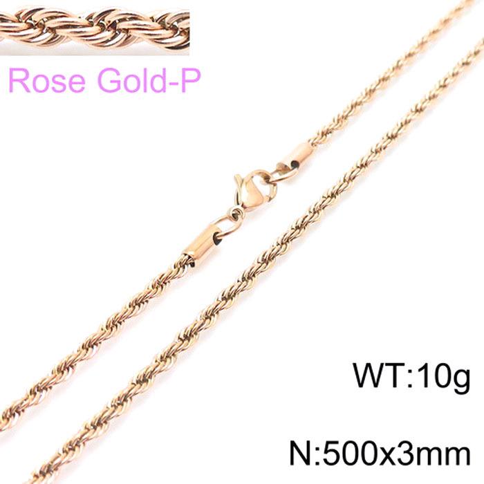 Durable Stainless Steel Rope Chain Necklace - Multi-Size, Titanium Steel for Men and Women