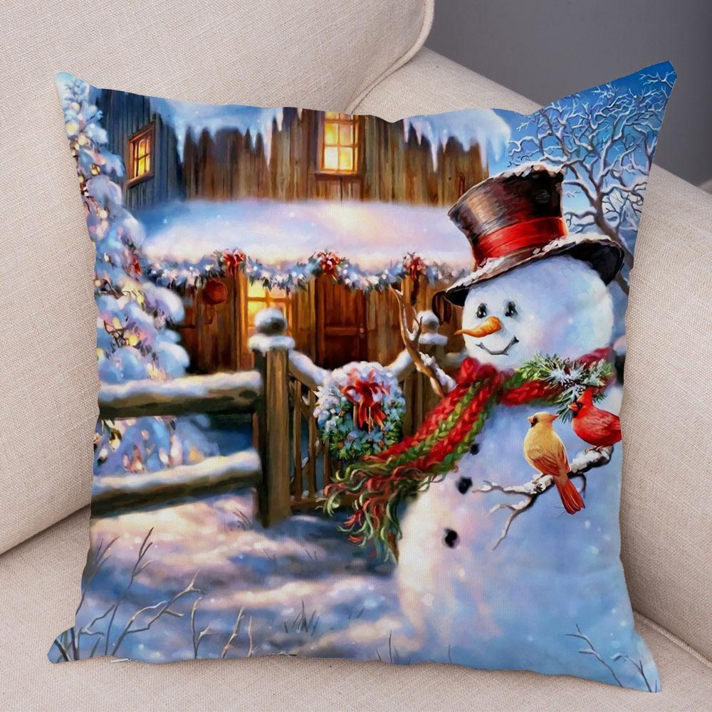 Cute Cartoon Snowman Cushion Cover Christmas Decoration Soft Plush Pillowcase Living Room Sofa Ornaments Bedroom Home