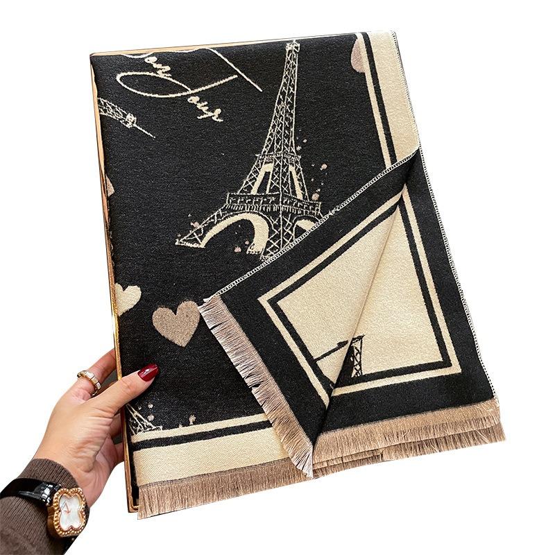 New Tower Imitation Cashmere Thermal Scarf Women's Winter Double-sided Thickened Student Thermal Scarf Large Shawl