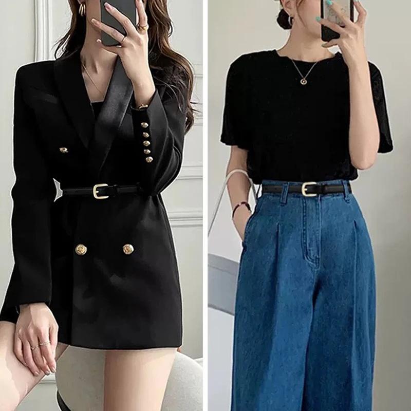 Женский ремень мода сто с джинсами ремень женский простой корейский вариант старшего чувства прилива Ins ветер брючный ремень черный