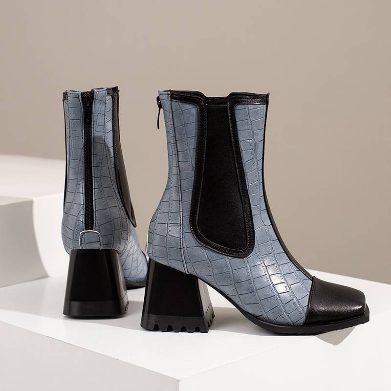 Krazing Pot Полиуретановые осенне-зимние туфли 47 размера 48 Ботинки Челси с каменными узорами и квадратным носком Ботильоны без застежек Keep Warm