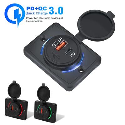 Водонепроницаемое зарядное устройство QC3.0 Type-C PD Dual USB со светодиодным индикатором для приборной панели лодки, автофургона, яхты, транспортного средства