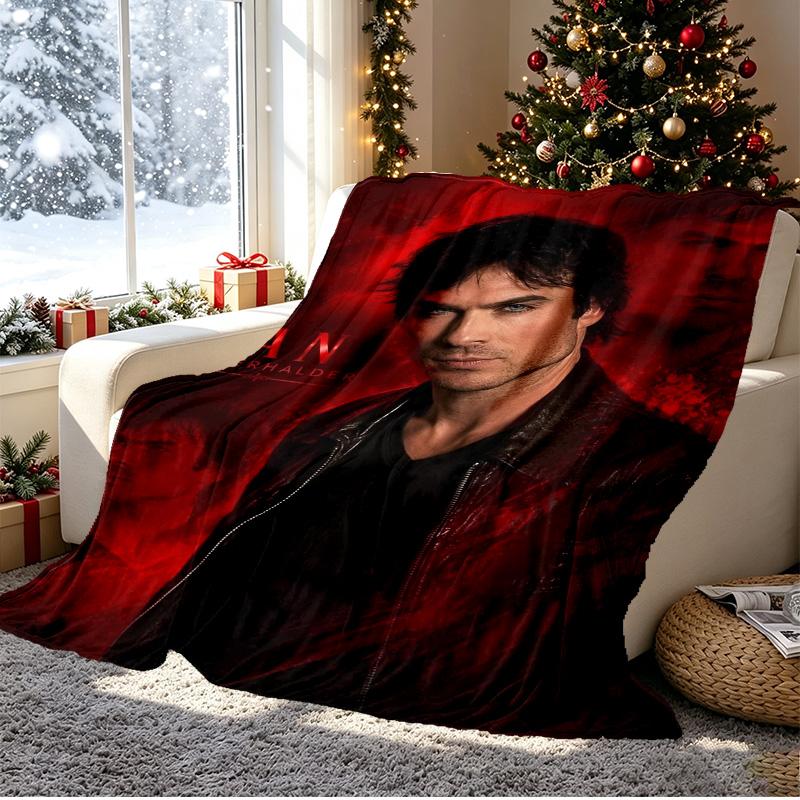 Damon Salvatore Pattern Blanket for Home Decoration, Bed, Sofa, Car Travel, Camping, Suitable for All Seasons, Birthday Christmas Gift