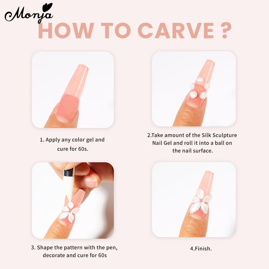 Monja Nail Art 3D скульптурный набор для моделирования УФ-гелевых ногтей, сушильная лампа для ногтей, двухсторонняя силиконовая ручка для резьбы, цветная бумажная основа, верхнее покрытие, инструменты для дизайна маникюра своими руками