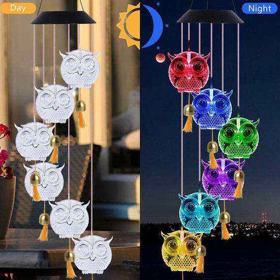 Owl Solar Wind Chimes Lamp Outdoor LED Multicolor Waterproof Light Switch Gently Romantic Gifts for Thanksgiving Home Party Garden Hanging Decor