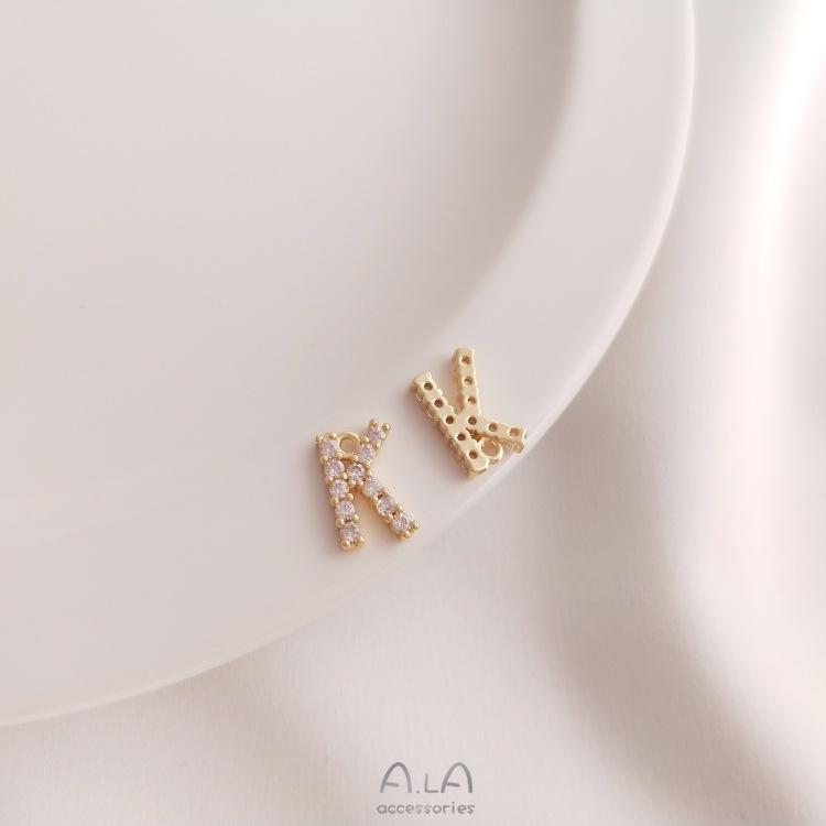 14K Gold Plated Zircon Alphabet Pendant for DIY Jewelry Accessories