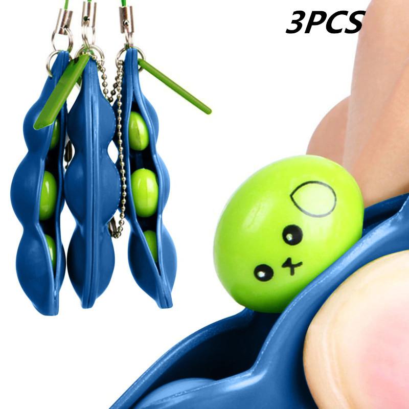 Fidget Toys Decompression Edamame Toys Squishy Squeeze Beans Keychain Cute Stress Adult Toy Rubber Girls Boys Xmas Gift