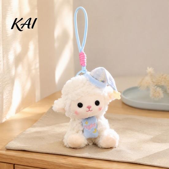 Nursery Decor Hanging Toy Goodnight Sheep Plush Keychain, Cute Sleepy Lamb Stuffed with Nightcap, Soft Companion Fluffy Bag Charm for Backpack