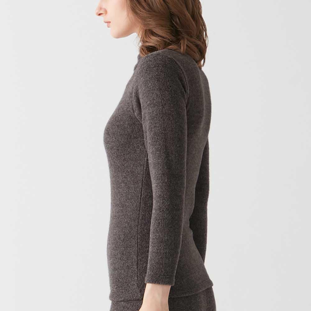 Gunze HOTMAGIC MH9545 Женское термобелье с длинным рукавом, толстое, с начесом, с высоким черным мотивом, Ткань, Влагоотводящее, Теплогенерирующее, Теплое, Шея,