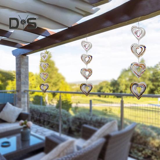 Metal Bird Reflector Wind Spinner Double-Sided Highly Reflective Indoor Outdoor Garden Yard Farm Hanging Love Heart Spiral Bird Deterrent Ornament