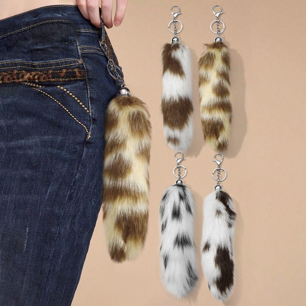 Retro Tail Hanging Keychain Long Hair Plush Tail Keyring Sweet Cool Bag Charms Purse Handbag