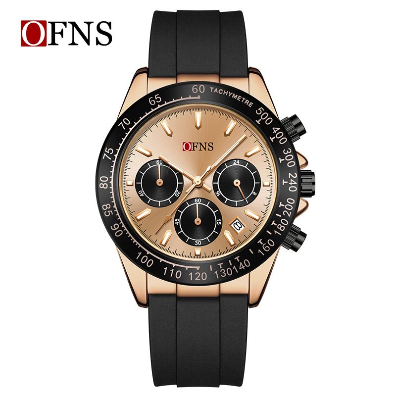 Роскошные мужские кварцевые часы, многофункциональные, три очка, шесть стрелок, хронограф, водонепроницаемые, ночник, мужские кварцевые часы