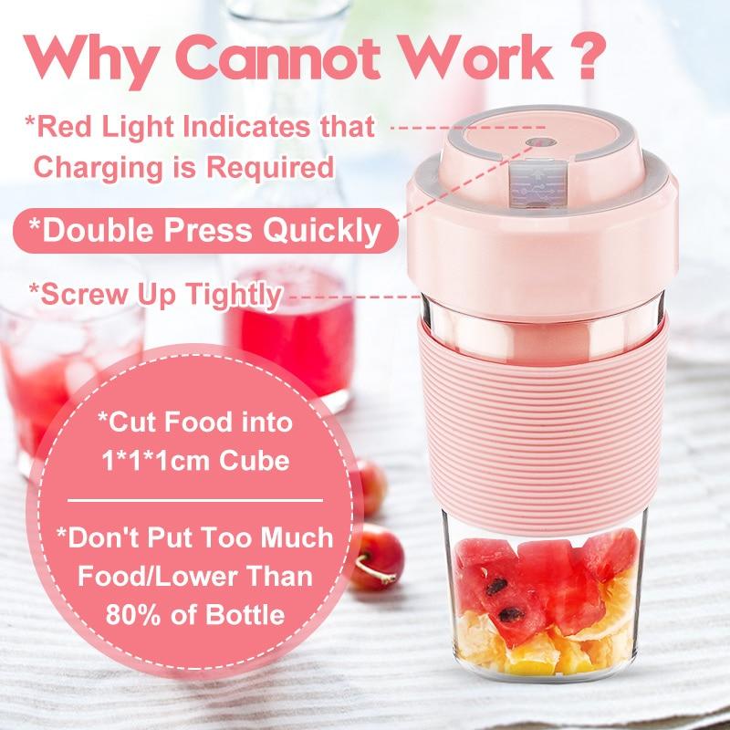 Portable Electric Juicer 300ml USB Smoothie Blender Mini Food Personal Juicer | Juillers (Pink)