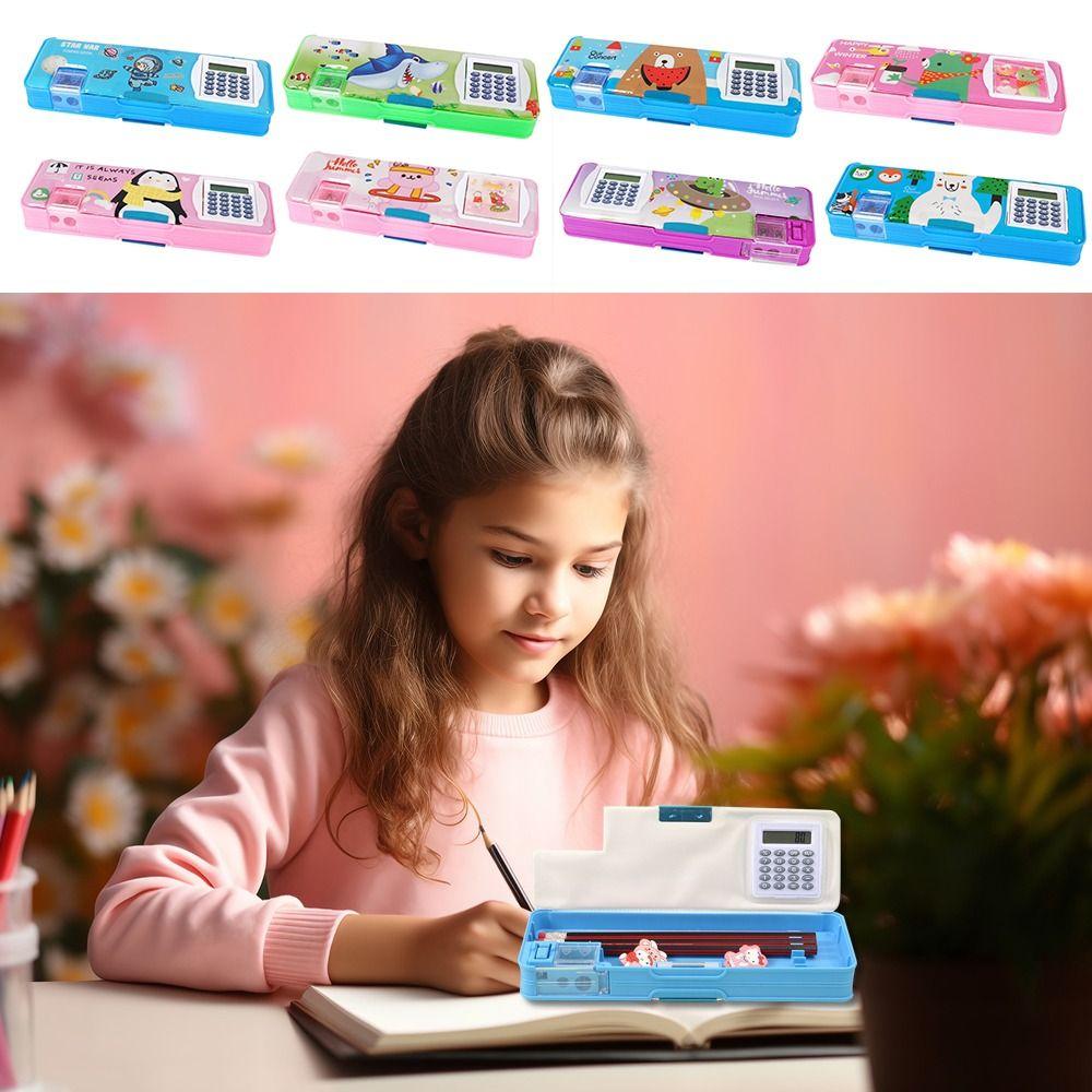 With Calculator Pencil Box Pencil Sharpener Stationery Organizer Pencil Case Students Gift