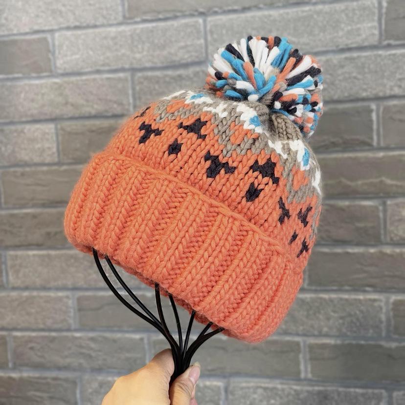 Цветная шапка-помпон женская осенне-зимняя универсальная теплая вязаная шапка милая шапка-купол с защитой ушей пуловер зимняя