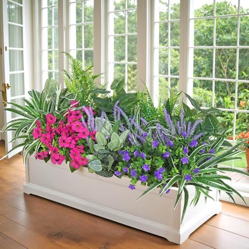 Artificial Plants Outdoor 20Pcs UV Resistant Fake Flowers Faux Lavender Fern for Balcony Garden Decor