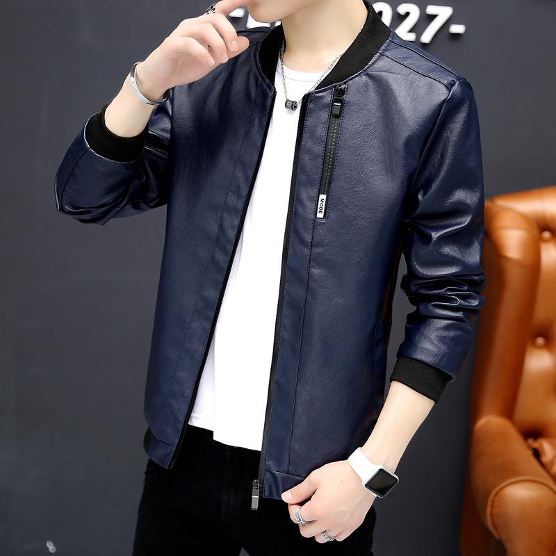 Spring and Autumn Baseball Collar Casual Jacket Youth Slim Washed Leather Jacket Fashion