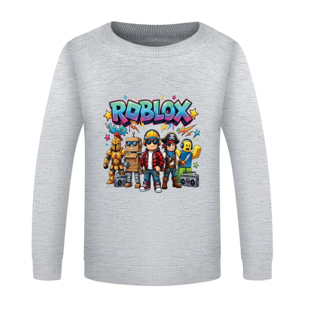 5574 Детская толстовка для мальчиков и девочек с принтом Roblox, круглым вырезом и длинными рукавами