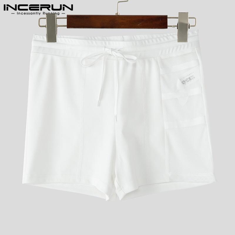 INCERUN Мужские шорты с эластичной талией на кулиске, с сетчатыми вставками по бокам, пэчворк, пижама