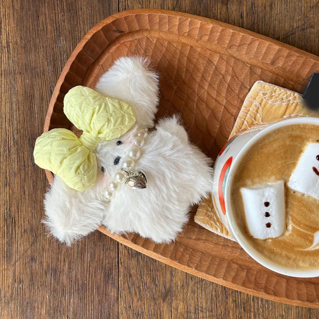 Cartoon Plush Dog Charm Keychain Sweet Cute Bowknot Pendant Car Keyring Backpack Decoration Fashion Jewelry for Women