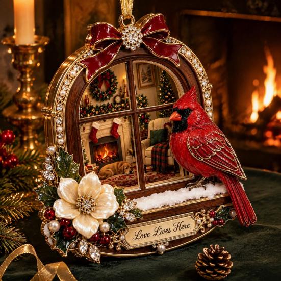 Xmas Party Hanging Ornaments Red Bird Christmas Ornament, Acrylic Memorial Tree Holiday Decoration, Remembrance Keepsake Pendant, Sympathy Gift