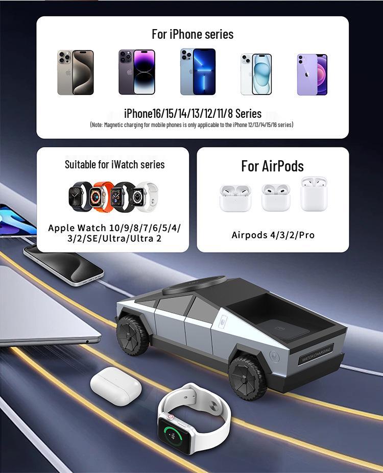 Qi2 Cyberpunk Pickup Truck Wireless Charger: 15W Fast Magnetic Charging for Phones