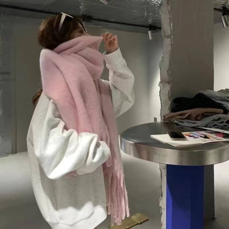 New solid color wool scarf, soft waxy in autumn and winter, warm in winter, shawl thickened Meira student couple scarf