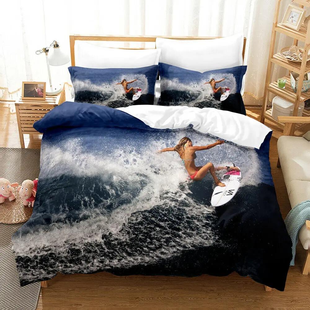 Sea Surfing Bedding Set Surf Modern Outdoor Extreme Sports Duvet Cover Queen King Ocean Surfboard 2/3PCS Polyester Quilt Cover