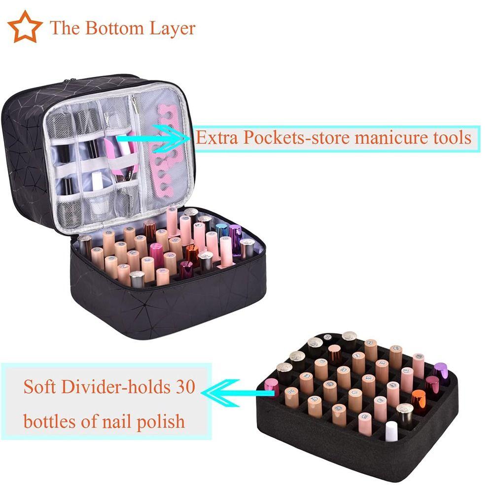 Вмещает 30 бутылок лака для ногтей Органайзер Двухслойный ящик для хранения Набор для ногтей Чехол для переноски Дорожный