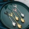 4 Christmas Elk Head Shape Stainless Steel Coffee Spoon Christmas Decoration Table Decoration Creative Cutlery Christmas Gifts