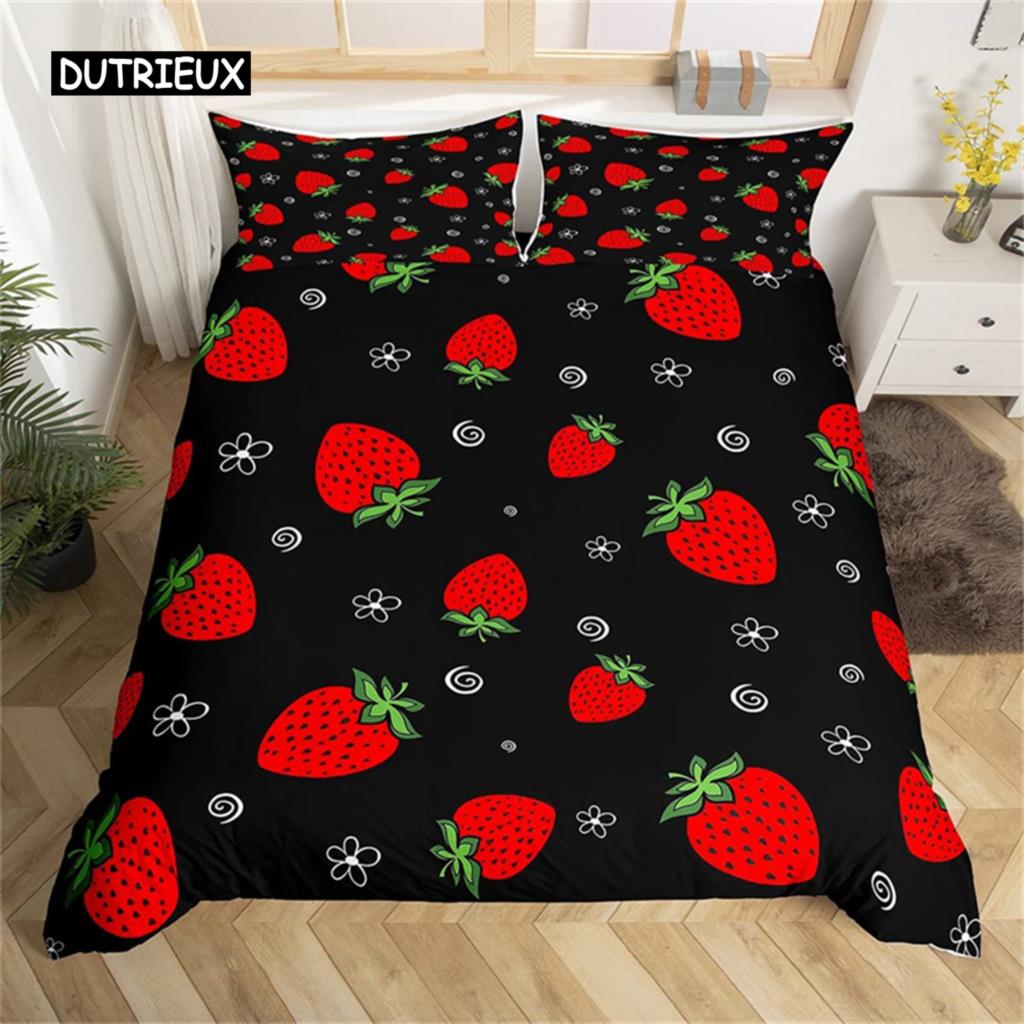 Пододеяльник с милым рисунком клубники для девочки-подростка, комплект из микрофибры, синяя звезда, желтый цветочный пододеяльник, декор для спальни