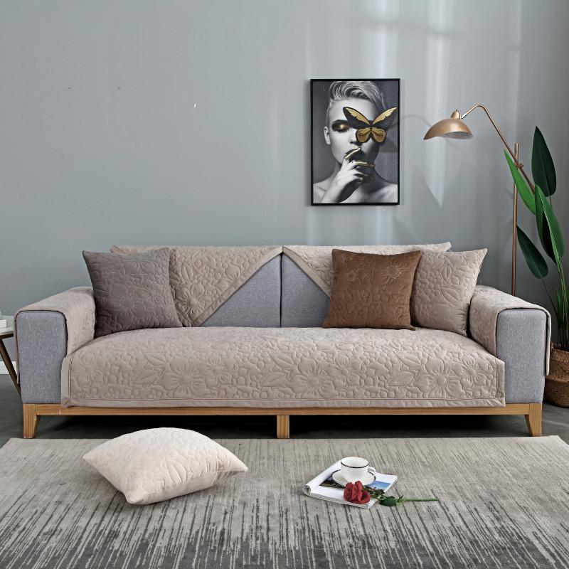 New Autumn and Winter Plush Super Soft Quilted Sofa Cushion Simple Solid Color Non-slip Sofa Cushion Cover