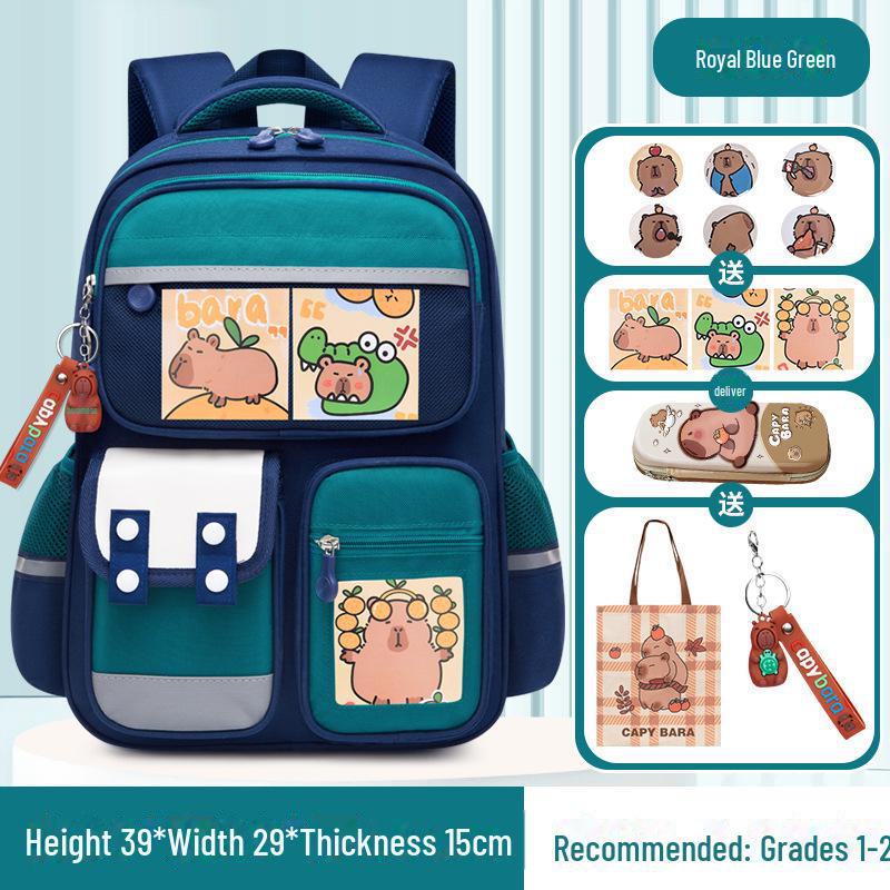 Рюкзак большой вместимости с капибарой для 1-6 классов - Милый и грязеотталкивающий дизайн для мальчиков и девочек