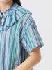 Beams Boy Women's Striped Ruffle Short Sleeve S/S Shirt, Blue, Free Size