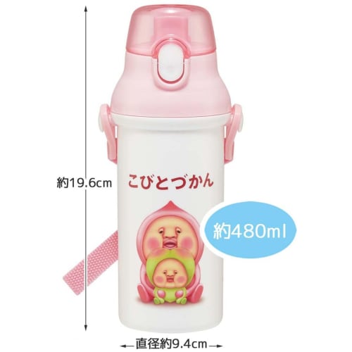 Skater Children's Water Bottle, 480ml, Direct Drinking, Plastic, One-Touch Operation, Dishwasher Safe, Made In Japan, Kobito Zukan (Peach Butt) Design
