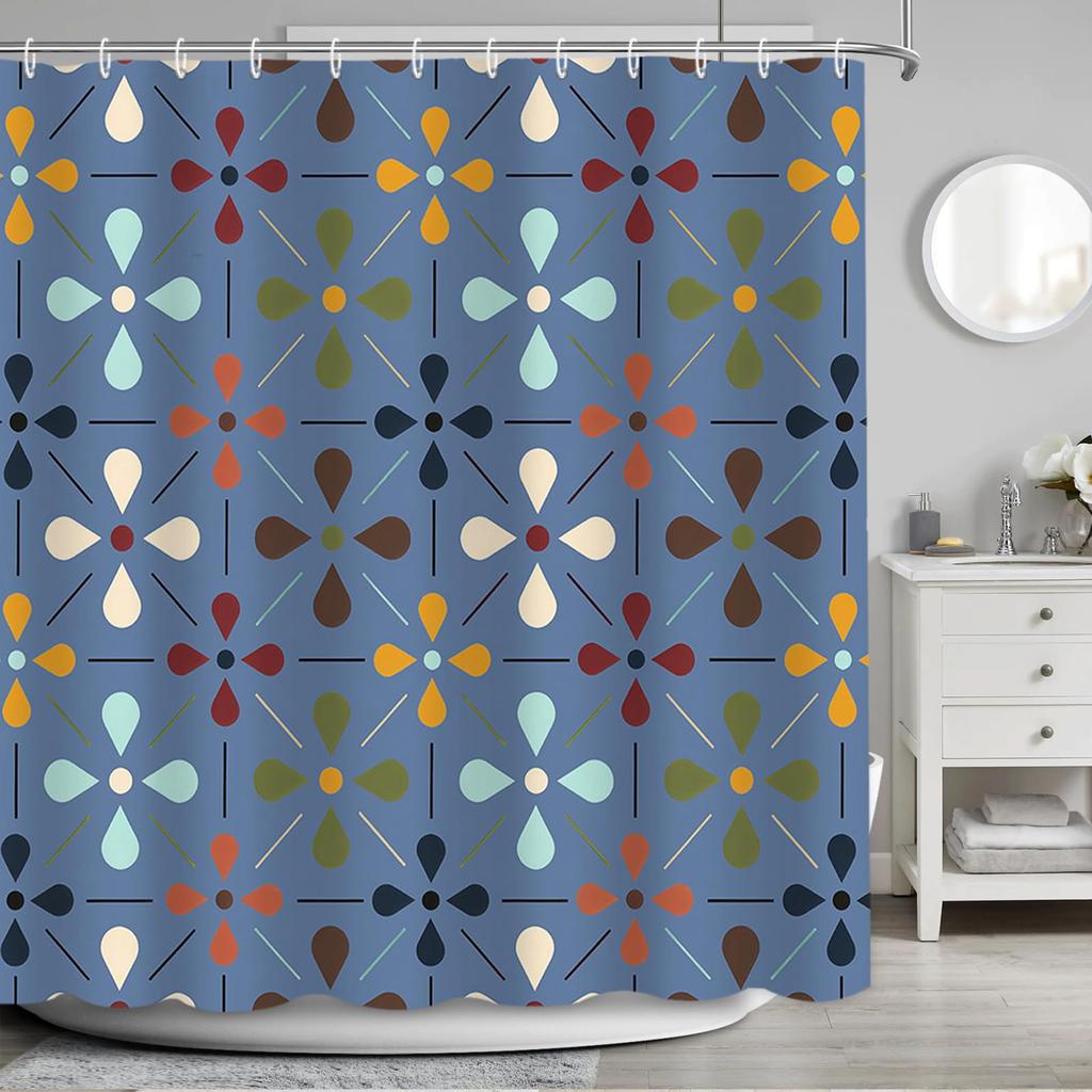 Шторка для душа в стиле Mid Century Modern, Геометрический абстрактный набор для декора ванной комнаты с крючками, Водонепроницаемый моющийся ретро-тканевый декор