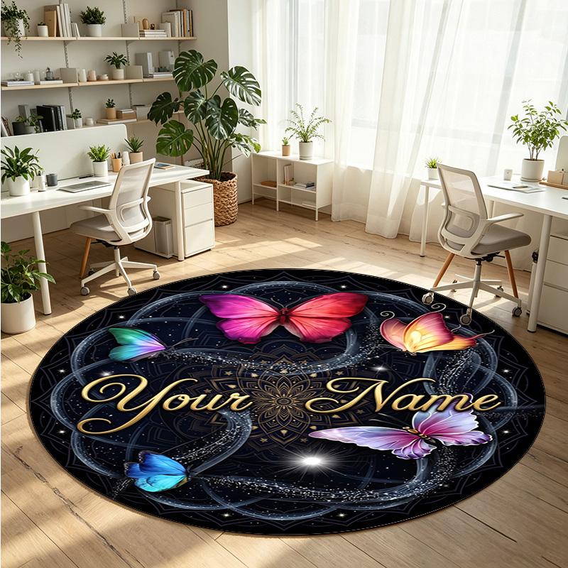 Mandala Ornament (252) Theme Round Crystal Velvet Rug Custom Name Text Personalized Floor Mat Home Decor Non Slip Crystal Carpet
