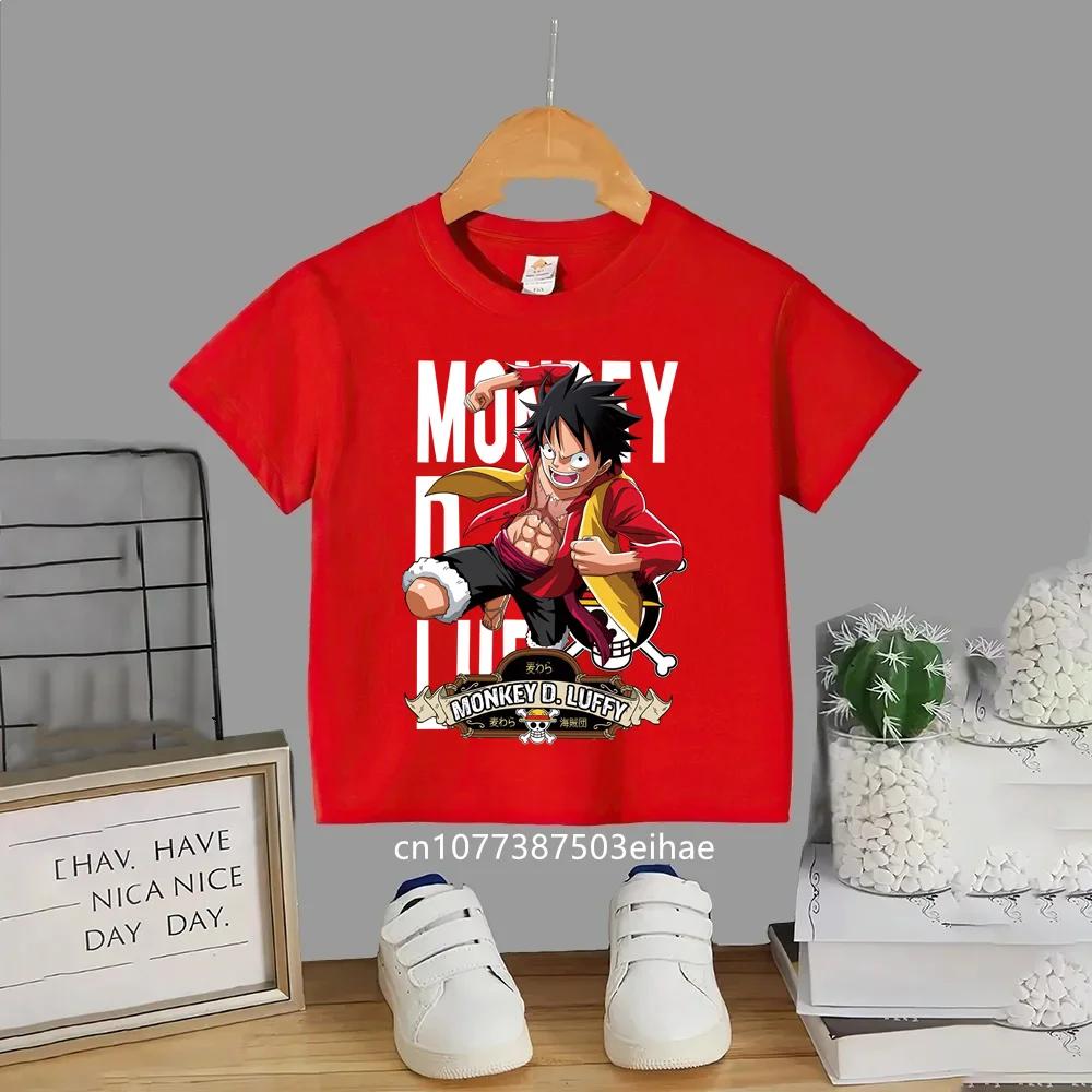 Japanese Anime One Piece  Luffys Classic Childrens Shortsleeved Breathable Sports Casual Summer Fashion and Leisure Top