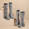 Fashion Women's Boots Winter Fashion Zebra Print Wedding Catwalk Sexy Thick Heel Knee-high Boots Pattern Leather Zipper Motorcycle Boots